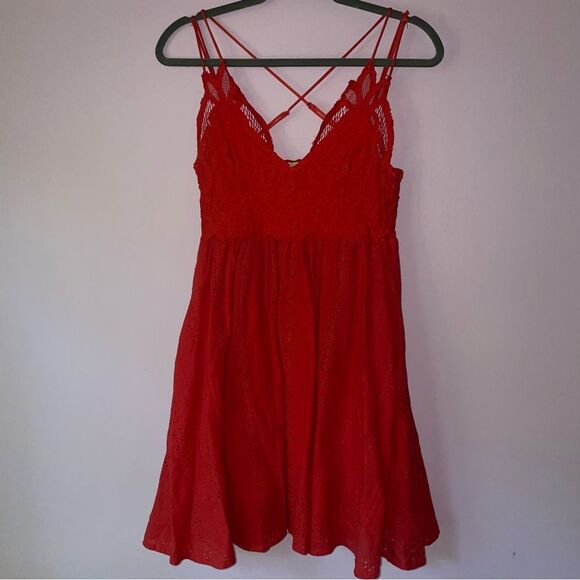 Impressions Lace Bralette Mini Dress Women M Babydoll Romantic Fairy Boho Eyelet - Picture 2 of 9